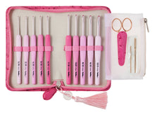 Load image into Gallery viewer, ETIMO Rose Crochet Hook Set with Case | Japanese Crochet Hooks | Soft Grip Crochet Tools | Pink Crochet Gift Set Made in Japan TER-001