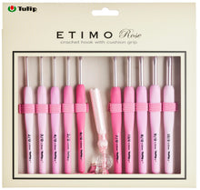 Load image into Gallery viewer, ETIMO Rose Crochet Hook Set with Case | Japanese Crochet Hooks | Soft Grip Crochet Tools | Pink Crochet Gift Set Made in Japan TER-001
